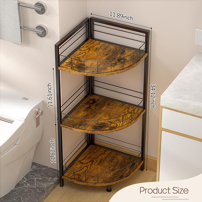 Bathroom Standing Shelf, 3 Tier Corner Stand, Free-Standing Shelf Units