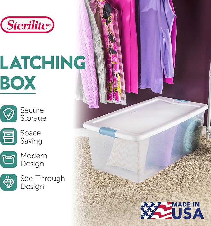 20-Pack Latching Box, Under Bed Storage Bins with Lids, Clear Plastic, 106 Quart