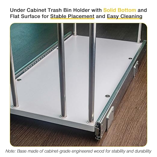 Adjustable Pull Out Trash Can for Kitchen Cabinet, Bottom-Mount Heavy-Duty Full-Extension Soft-Close Slides, 100 Lb Rated with Solid Bottom, Fits 18-Inch Base Cabinet