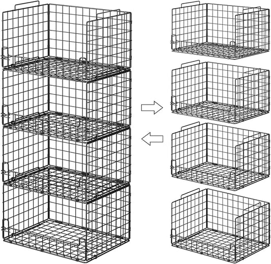4-Tier Stackable Closet Organizers and Storage Basket, Black