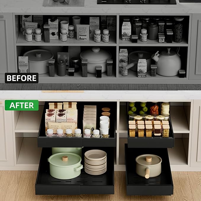 4 Pack Expandable Pull Out Cabinet Organizer, Black, 21"D X 9-14"W