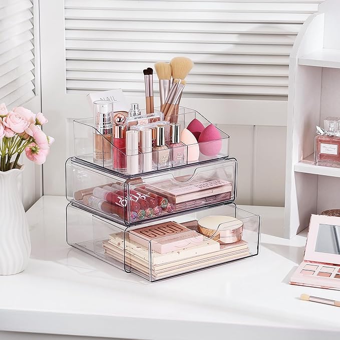 3 Tier Clear Makeup Organizer with Drawer