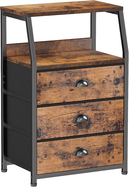 Nightstand with 3 Drawers and 2-Tier Shelf