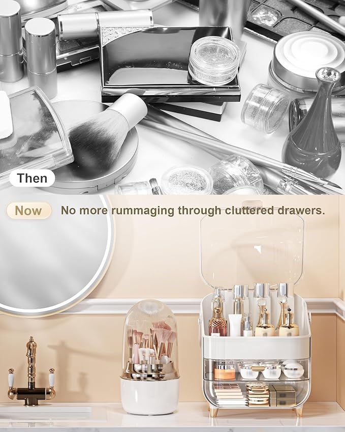 Makeup Organizer Countertop, White/Brush