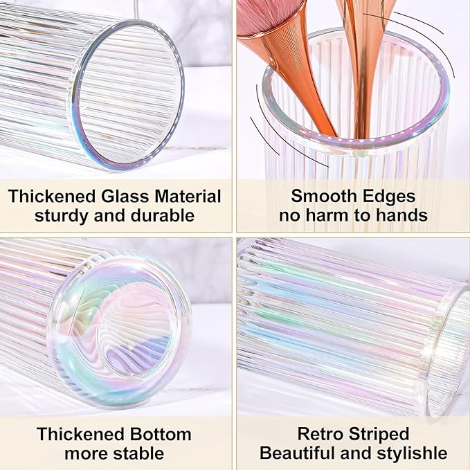 DASITON Makeup Brush Holder Organizer, Crystal Glass Makeup Brushes Storage Holder, Vintage Make Up Brush Cup for Vanity, Pen Pencil Holder for Desk, Toothbrush Holders for Bathroom (Colorful L)