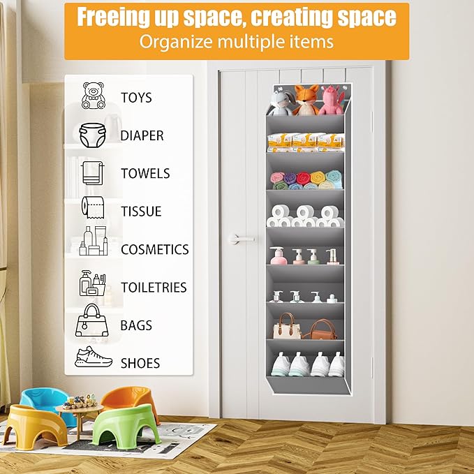 KYEVIS Over The Door Shoe Organizer Storage Fit 16-24 Pairs Hanging Shoe Rack Organiser for Closet Door, Deep Pocket Shoe Holder for Sneakers,Boots Storage(1 Pack Gray)