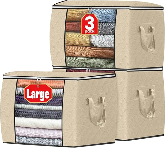 Fab totes 24 Gallons Clothes Storage, 3 Pack,Beige
