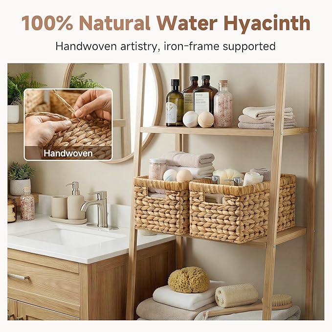 StorageWorks Wicker Basket, Baskets for Organizing, Storage Basket with Built-in Handles, Water Hyacinth Shelves (Medium 2-Pack, Natural Hyacinth)