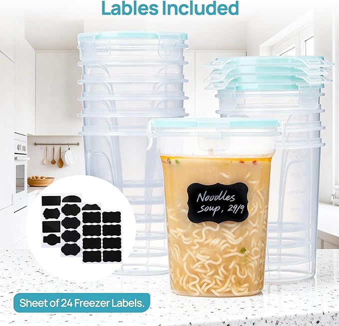 Vtopmart 12 Pack 32oz Soup Containers with Airtight Lids, Deli Containers for Take-out, Plastic Food Freezer Storage Containers for Meal Prep, Salad, Fruit, Lunch, Microwave/Dishwasher/Freezer Safe