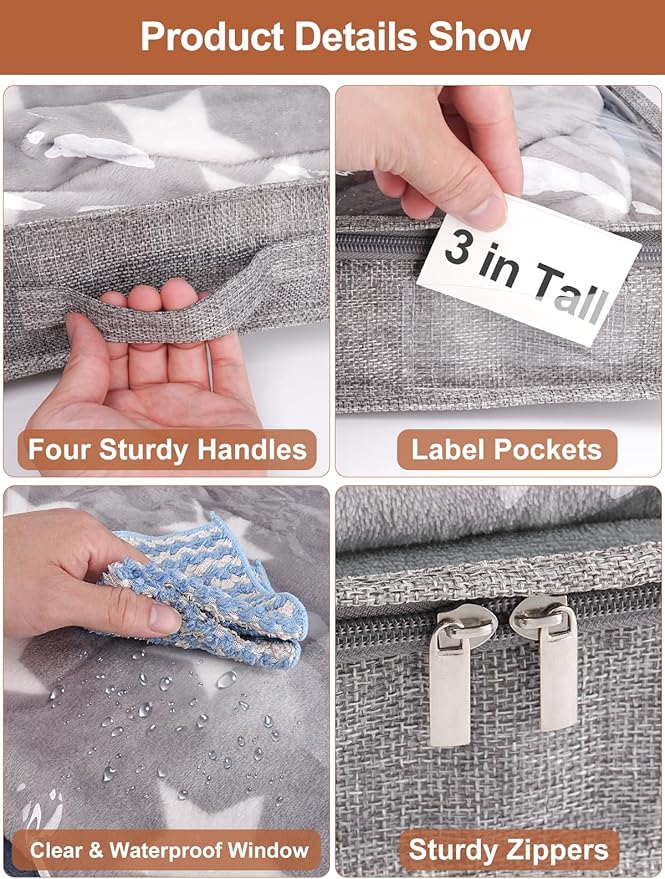 punemi 3 Inch Low Profile Under Bed Storage Bins with NO STURCTURE Design, Shallow Clothes Storage Bags with Clear Lids - Fits Under Sofa, Couch, Dorm, or College Beds, 40x20x3inch, 2 Pack, Grey