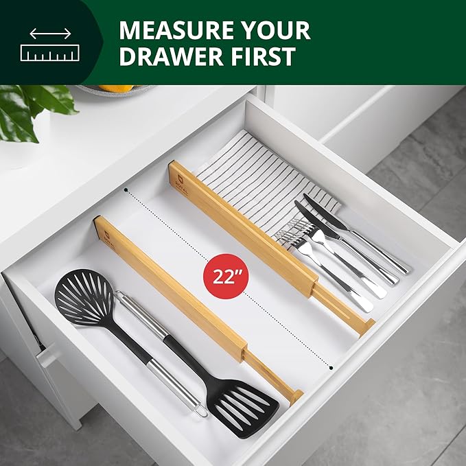 Bamboo Drawer Dividers Organizers, Adjustable Drawer Separator Splitters
