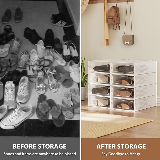 EazeHome 8 Pack Clear Boot Boxes Stackable, Boot Storage Boxes for Tall Boots, Shoes Box Plastic Oragnizer with Lids, Shoes Organizer Container for Closet, Under Bed Boot Storage