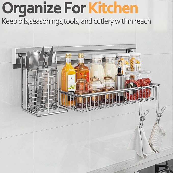 Adhesive Shower Caddy, Shower Organizer with Sliding Rail