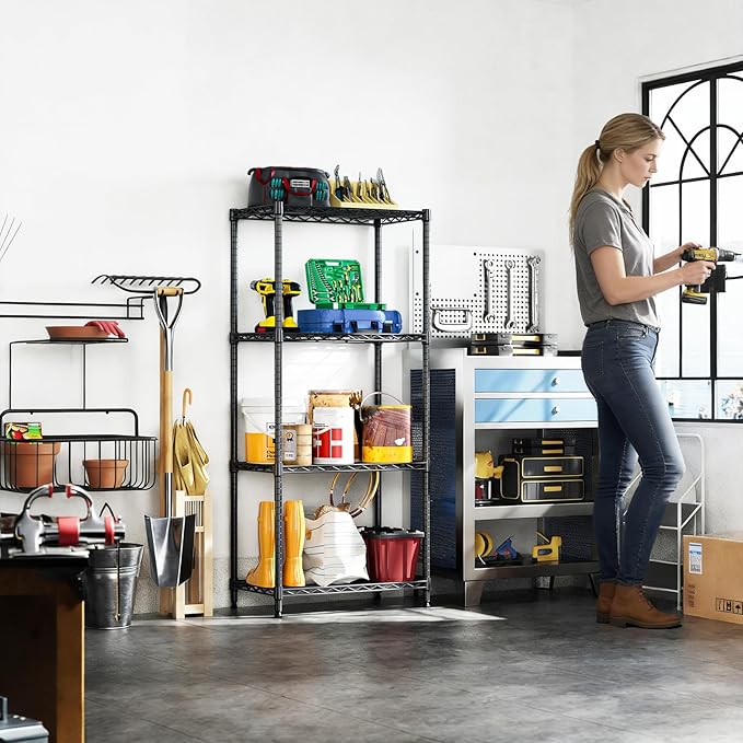 IZEUK | 4-Tier Metal Wire Storage Shelves | 13.7 x 23.6X 53.4 | Black | with Adjustable Racks | Steel Shelf |Holds Up to 1000 lbs |No-Tool Assembly | Ideal for Home & Garage Shelving