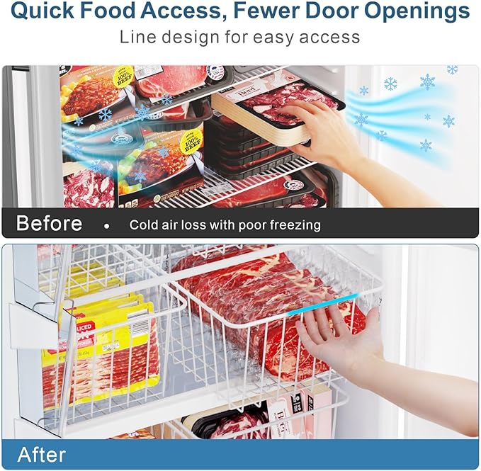 iSPECLE Freezer Organizer Bins - 4 Pack Upright Freezer Baskets for 17/21 Cu.Ft Stand Up Freezer, Wire Storage for Reach-In Freezer, Slide-Out Access, Prevents Items Falling, 2 Large 2 Medium, White