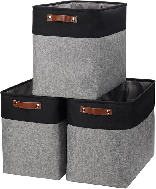 Large Fabric Storage Baskets, 50L Storage Bins, Gray&Black