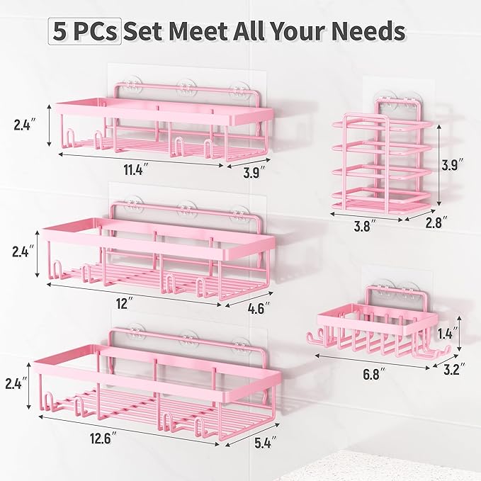 5 Pack Shower Caddy Organizer Rack Shelf for Inside Shower, Pink