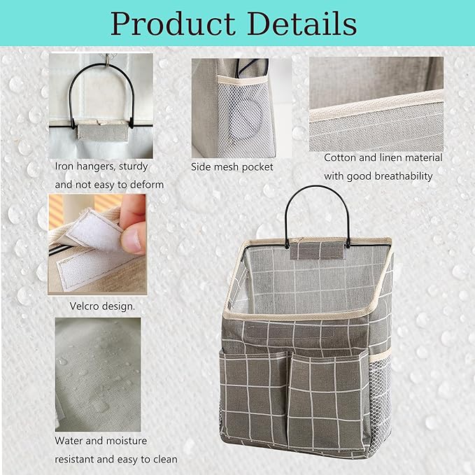 2pcs Wall Hanging Storage Bag, Grey Grid