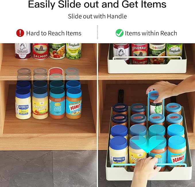 iSPECLE Slide Out Cabinet Drawers - 2 Pack Peel and Stick Pull Out Drawers for 13" Wide Cabinet and Above, No Screw Adhesive Drawer Easily Slide to Get Deep Item without Digging in the Deep, Black