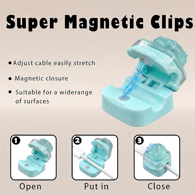 9Pack Magnetic Cable Clips for Nightstand, Adhesive Night-Glowing Cord Holder Organizer for Office Home Desk Wall Car (Blue,Strawberry)