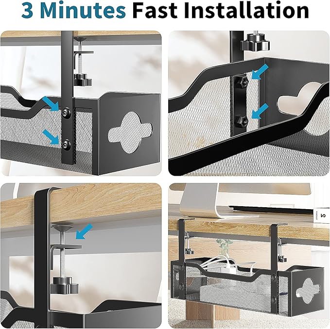 Under Desk Cable Management Tray 2 Pack, No Drill