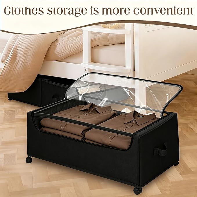 Under Bed Storage with Wheels, 2 Pack Under Bed Storage Containers, 10.6 inches Tall Underbed storage bins on Wheels, Rolling Under the Bed Metal Drawers for Clothes, Blankets, Shoes (XXXL, 90L)