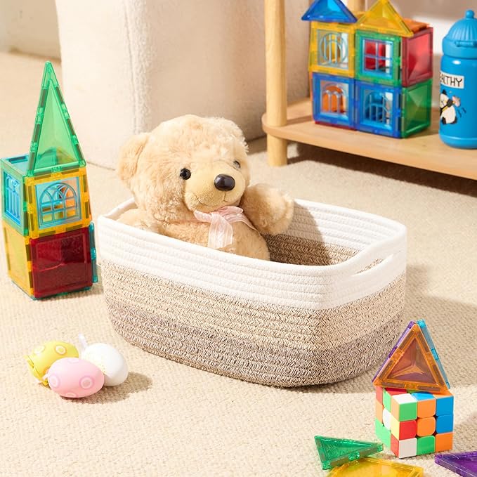 MiniArk Small Storage Baskets for Organizing | Closet Organizer Bins | Shelf Toy Basket | Woven Rope Baskets | Cube Decorative Box | Shallow Basket | 13x8.5x5.1” | 4 Packs Gradient Brown
