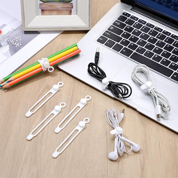 Nuanchu 40 Pcs Silicone Cable Ties Reusable Holder Adjustable Straps Multipurpose Charging Cable Organizer for Fastening Charging Cords Wires(4.17 Inch,White)