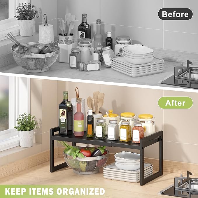 Expandable Kitchen Countertop Organizer, Black, 2 Pack