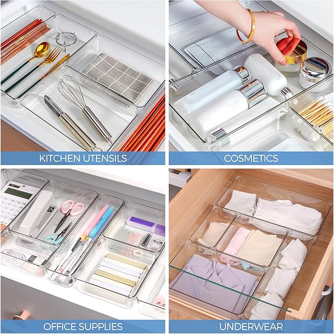 6 Pack Drawer Organizer, 3" X 3" Plastic Storage Bins