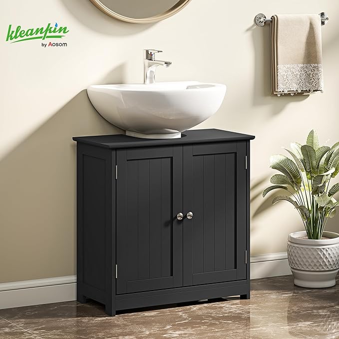 23.5" Pedestal Sink Storage Cabinet, Black