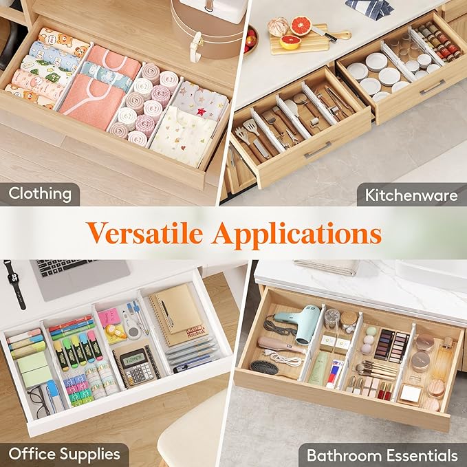Lifewit 5 Pack Drawer Dividers for Clothes, 4" High 10.5"-16.5" Expandable Dresser Drawer Organizers, Adjustable White Plastic Separators for Kitchen, Cabinet, Nursery, Socks & Underwear Storage