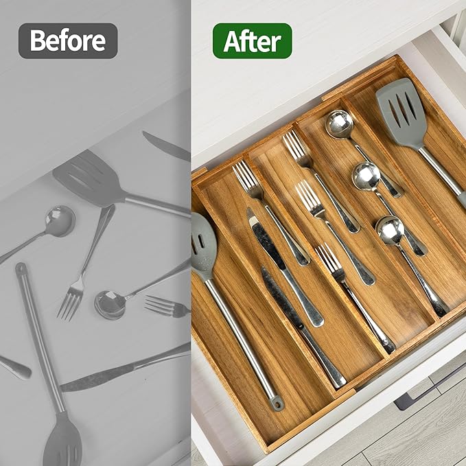 Acacia Kitchen Silverware Organizer