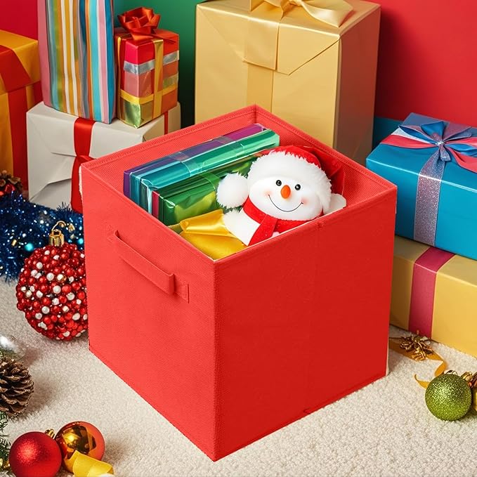 ShellKingdom Storage Bins, Foldable Fabric Storage Cubes And Cloth Storage Organizer Drawer For Closet And Toys Storage, 13 X 13 X 13 INCH, 2 Pack (Red)