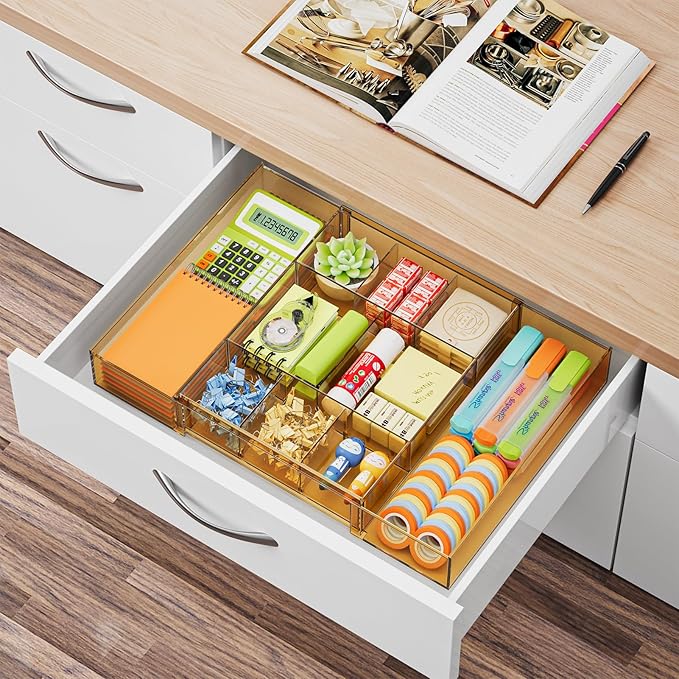 Expandable Desk Drawer Organizer, Clear Champagne