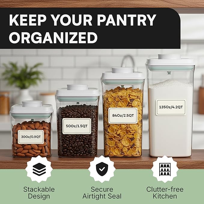 Bop Top Airtight Food Storage Containers with Lid 10.5 Cups / 84 oz | Kitchen Canister Sets | Air Tight Pantry Container | Pop Top Dry Food Storage Containers for Snacks, Sugar, Flour, Baking, Pasta