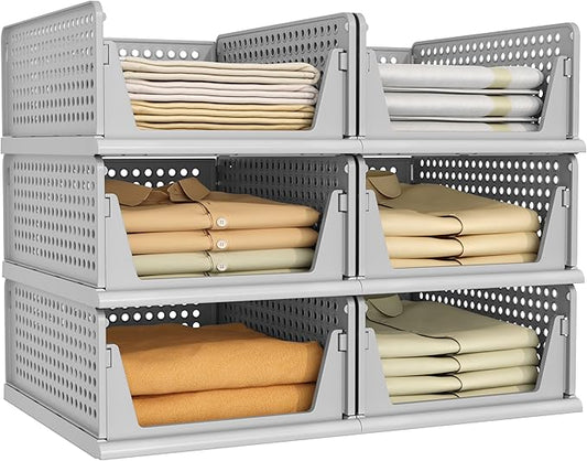 Grey 6 Pack Closet Organizers Storage Bins