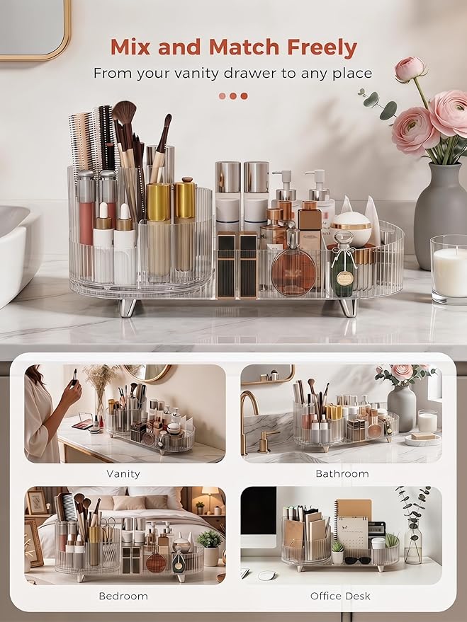 Rotating Makeup Organizer for Vanity, Crystal Clear