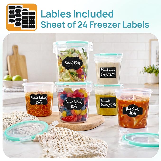 Vtopmart 12 Pack 24oz Soup Containers with Airtight Lids, Deli Containers for Take-out, Plastic Food Freezer Storage Containers for Meal Prep, Salad, Fruit, Lunch, Microwave/Dishwasher/Freezer Safe