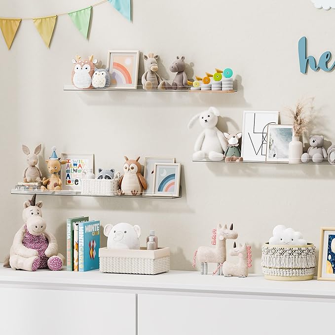 6 Pack Acrylic Shelves for Wall Storage, 15" x 4“ Floating Bookshelves for Kids