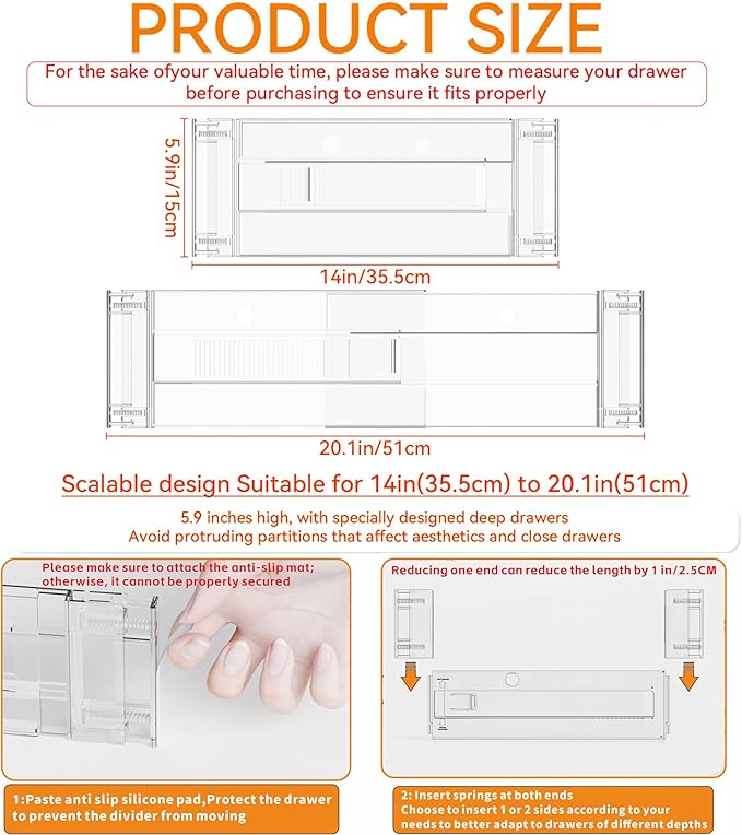 12 Pack Clear Acrylic Drawer Divider 6 Inch High, Expandable from 14-20''