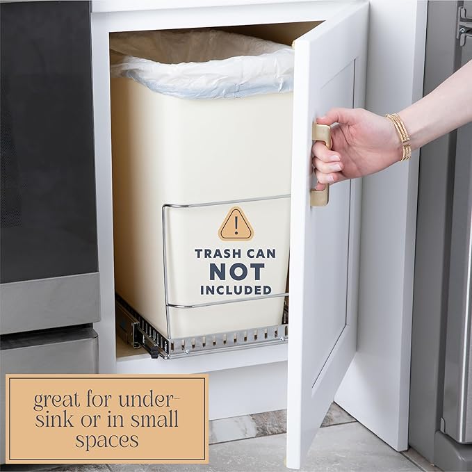 HOLDN’ STORAGE Pull-Out Cabinet Trash Can Organizer, Fits 9 Gal/35 Qt Bins, Heavy-Duty Chrome Frame, Soft-Close Slide, Adaptable Mounting Options, Fits 12”+ Cabinet Opening, Bin Not Included