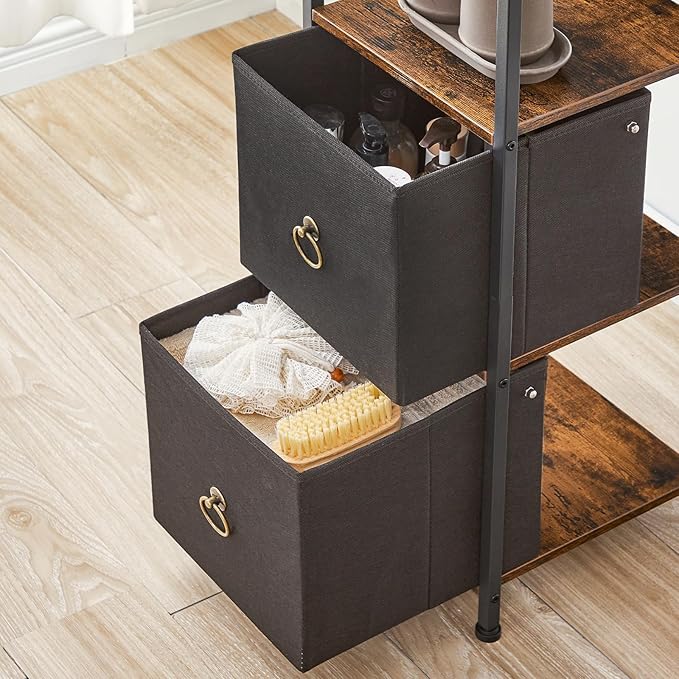 HOOBRO Bathroom Floor Cabinet, Bathroom Organizer and Storage Rack Stand, 3 Drawers Free-Standing Cabinet for Bathroom, Living Room, Rustic Brown and Black BF140CW01