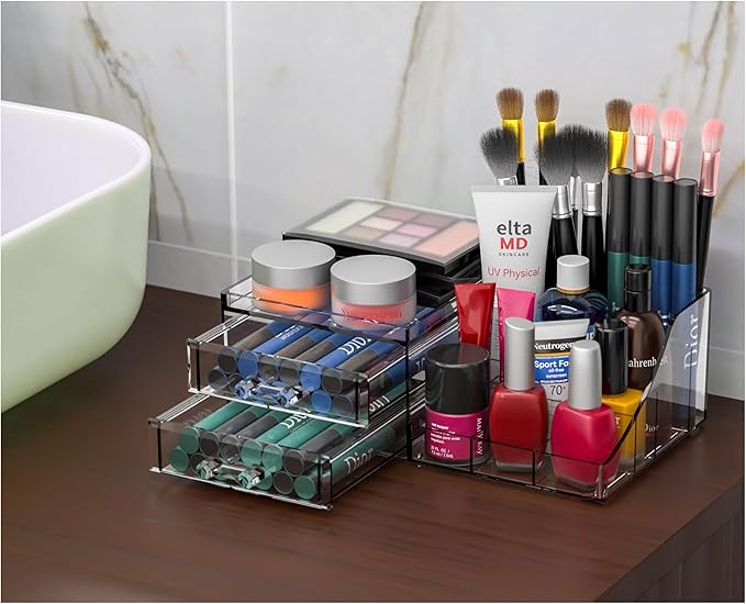 Acrylic Small Makeup Organizer with Drawers, Clear Skincare Organizer for Vanity