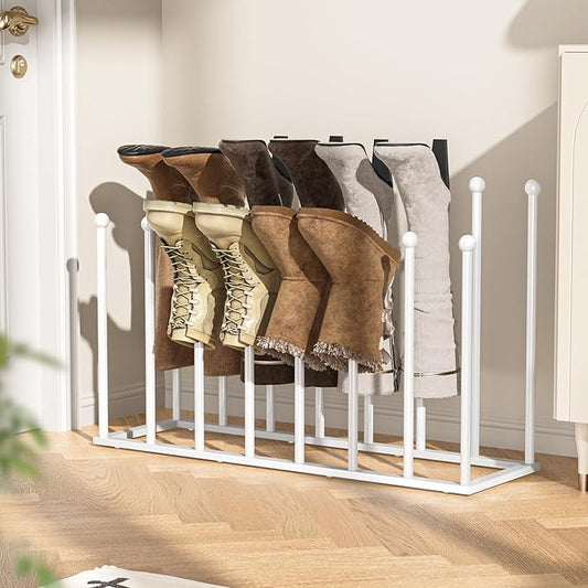 pickpiff Free Standing Shoe Racks - 19.5 Inch White Metal Boot Rack Organizer Tall Boots for Dorm Room, Closet, Entryway, Bedroom, Patio Outdoor, Hallway, White, Shoe Storage Fit for 8 Pairs