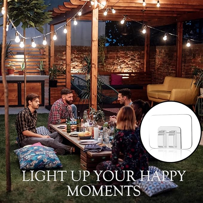 Hooks for Outdoor String Lights Clips: Heavy Duty Cable Clips with Waterproof Adhesive Strips for Hanging Christmas Light - Outside UV-Resistant Clear Sticky Cord Holders Rope Organizer (300)