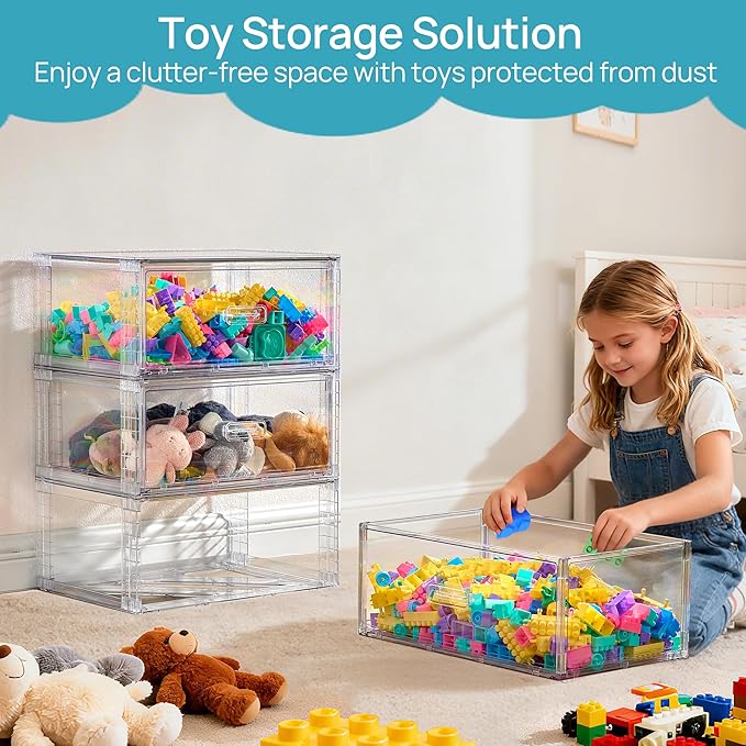 Vtopmart 6 Pack Large Clear Stackable Storage Drawers 27QT, Easily Assemble Plastic Closet Storage Bins, Dust-Proof UnderBed Organizer for Clothing, Sweater Organization