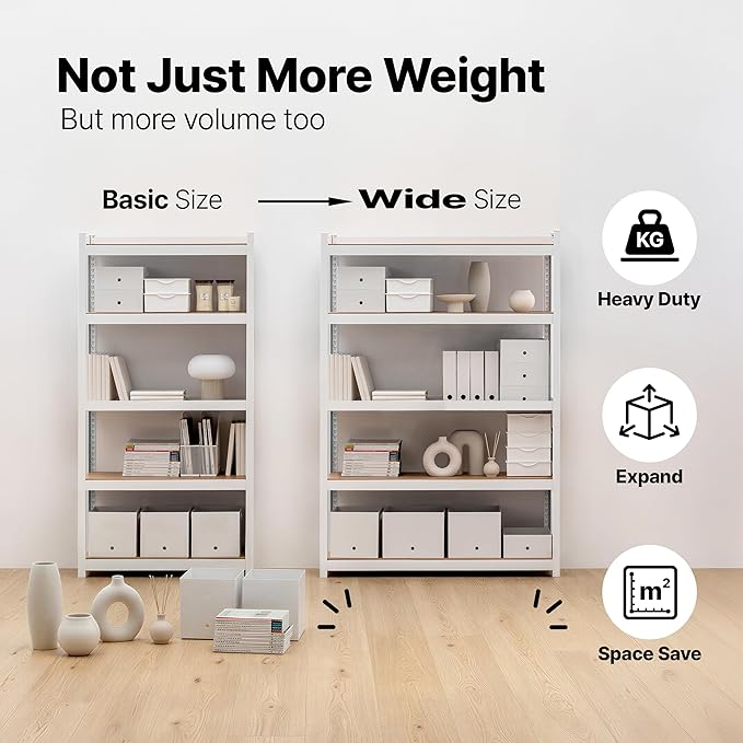 HOMEDANT House 48.1" W Deep 5 Tier Heavy Duty Garage Shelving Adjustable Metal Rack Storage Shelves Standing Shelf Unit Organizers Industrial Warehouse Basement White 2Pack
