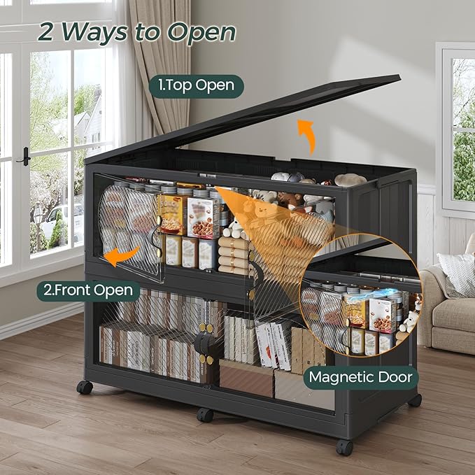320Gal/1280QT 4-Tiers Extra Large Stackable Storage Bins with Lid, Collapsible Cabinet Closet Organizer Plastic Container Box with Wheels Doors Drawers for Office Dorm Kitchen, Black