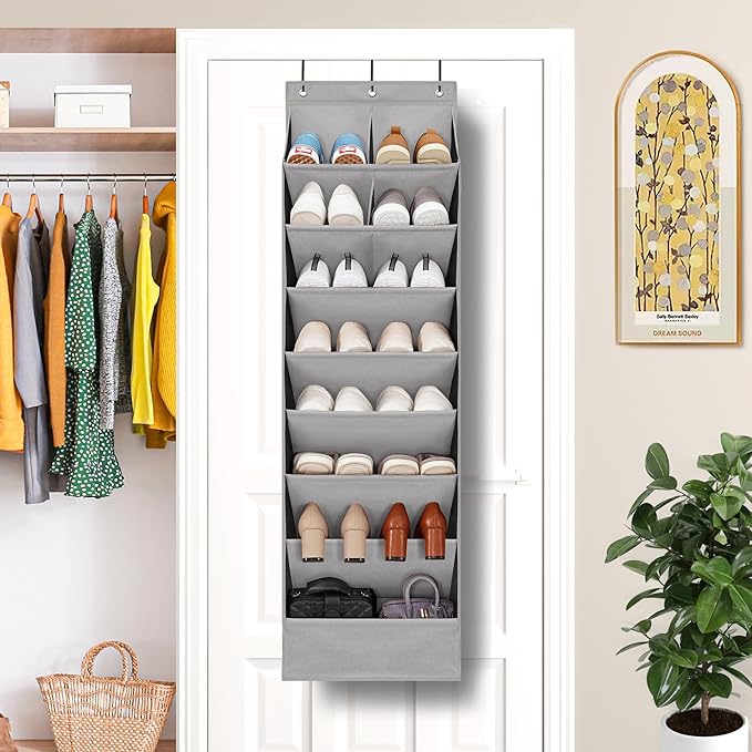 2 Pack Minimalist Grey Over the Door Shoe Organizer with 10 Pockets